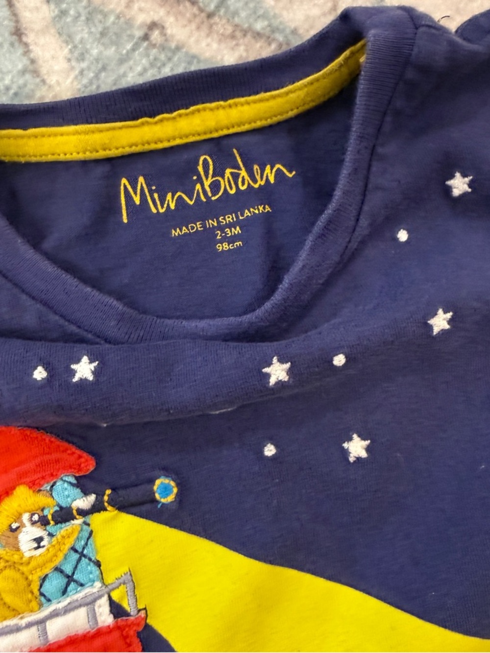 Mini Boden Navy Tee with Red & Yellow Lighthouse Appliqué - Picture 2 of 2